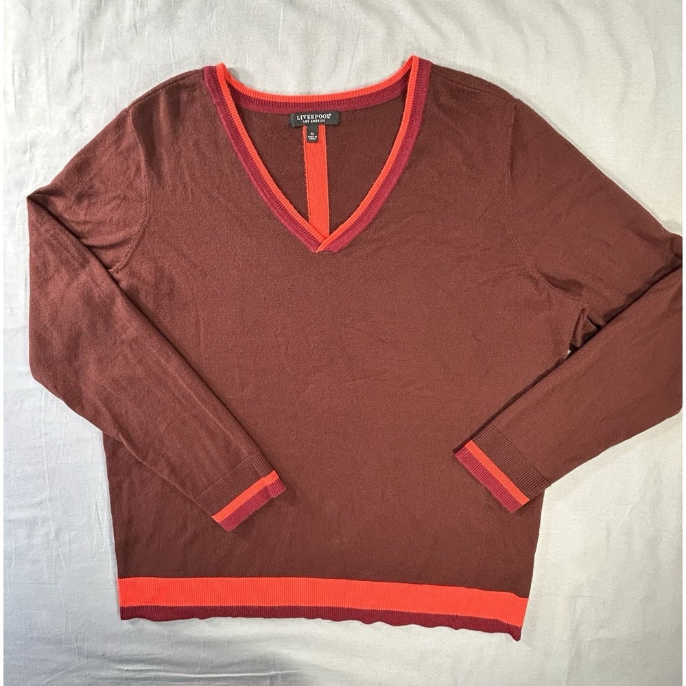 Liverpool Los Angeles Sweater Women's XL V-neck Long Sleeve Contrast Trim